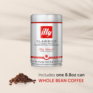 Illy Illy Classico Whole Bean Coffee Medium Roast Classic Roast With Notes Of Caramel Orange Blossom And Jasmine 100% Arabica Coffee No Preservatives, 8.8 Ounce Can (Pack Of 1)