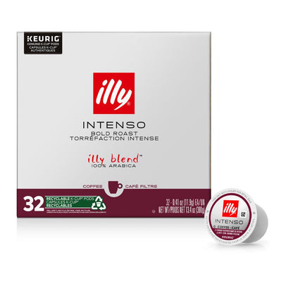 Illy Coffee Pods for Keurig, Intenso Dark Roast, Cocoa & Dried Fruit Notes, Full-Bodied Flavor, 32 Count, No Preservatives