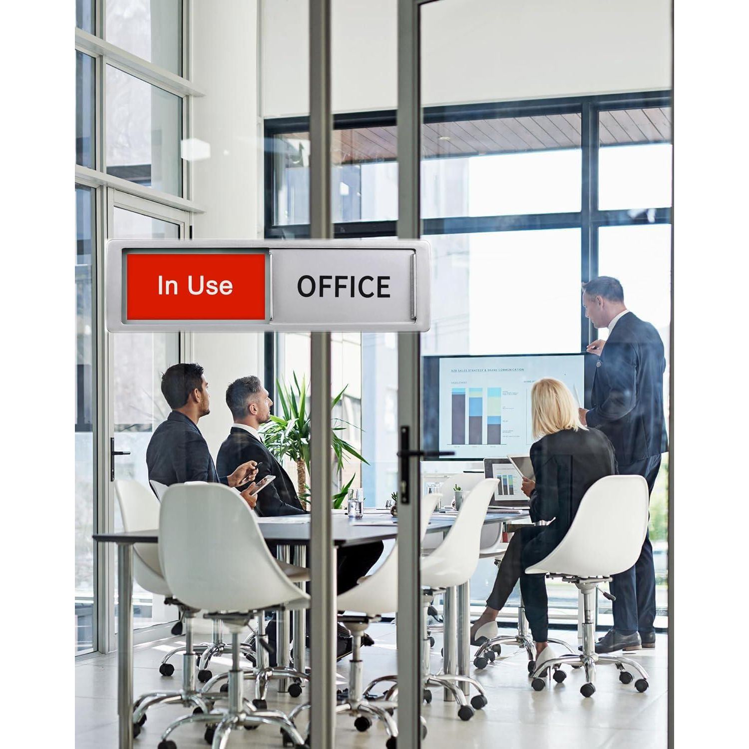 In Use/Available Sign,Non-Scratch Magnetic Privacy Sliding Door Signs Tells Whether Office Conference Room Vacant Or Occupied, Silver,796520179103