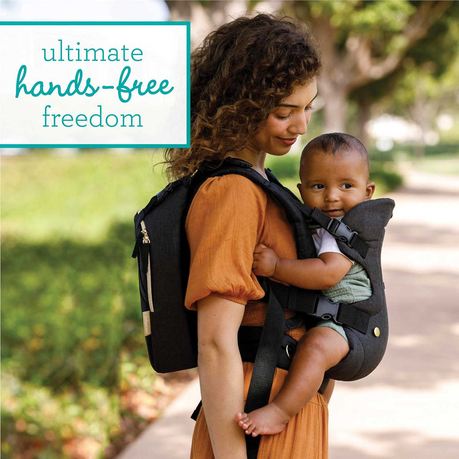 Infantino Flip 4-in-1 Convertible Baby Carrier And Crossbody Diaper Bag - Grow-with-Me Carrier With Attachable Crossbody Diaper Bag, Black And Gold, 2-Piece Set,