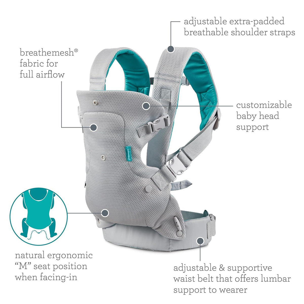 Infantino Flip 4-in-1 Light And Airy Convertible Carrier - Breathable, 4 Positions, Lumbar Support,