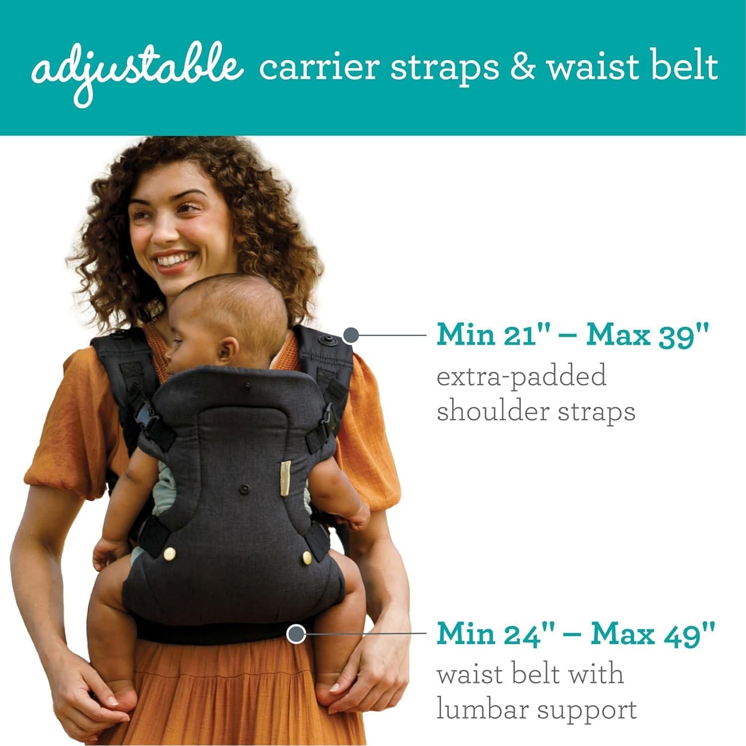 Infantino Flip 4-in-1 Convertible Baby Carrier And Crossbody Diaper Bag - Grow-with-Me Carrier With Attachable Crossbody Diaper Bag, Black And Gold, 2-Piece Set,