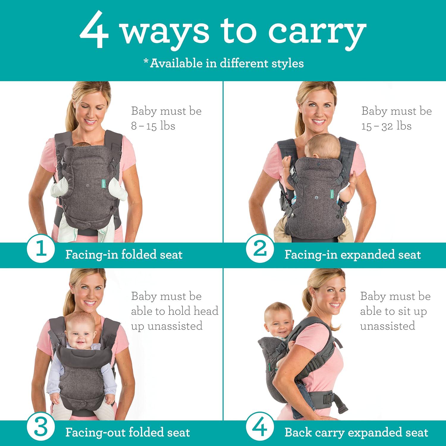 Infantino Flip 4-in-1 Convertible Baby Carrier And Crossbody Diaper Bag - Grow-with-Me Carrier With Attachable Crossbody Diaper Bag, Black And Gold, 2-Piece Set,