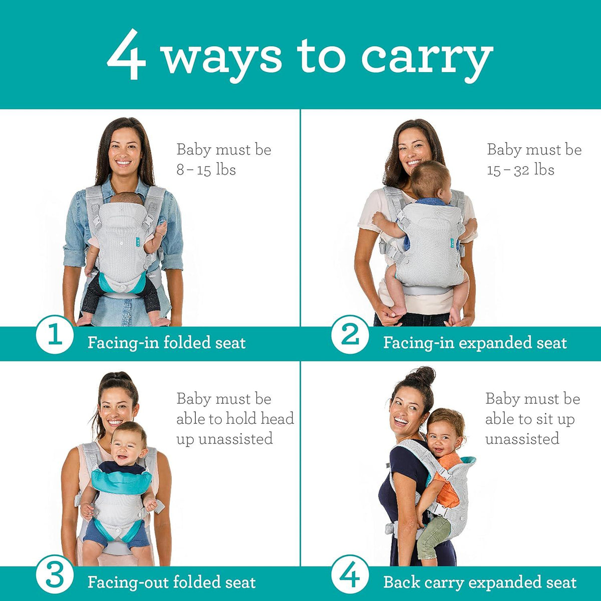 Infantino Flip 4-in-1 Light And Airy Convertible Carrier - Breathable, 4 Positions, Lumbar Support,