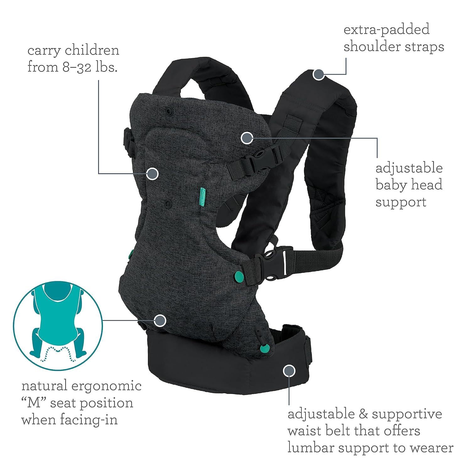 Infantino Flip 4-in-1 Carrier - Ergonomic For Newborns And Older Babies 8-32 Lbs,