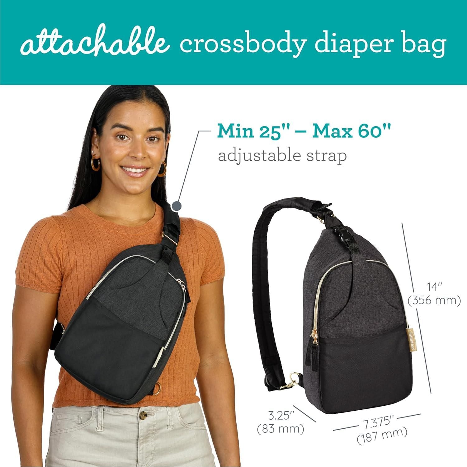 Infantino Flip 4-in-1 Convertible Baby Carrier And Crossbody Diaper Bag - Grow-with-Me Carrier With Attachable Crossbody Diaper Bag, Black And Gold, 2-Piece Set,