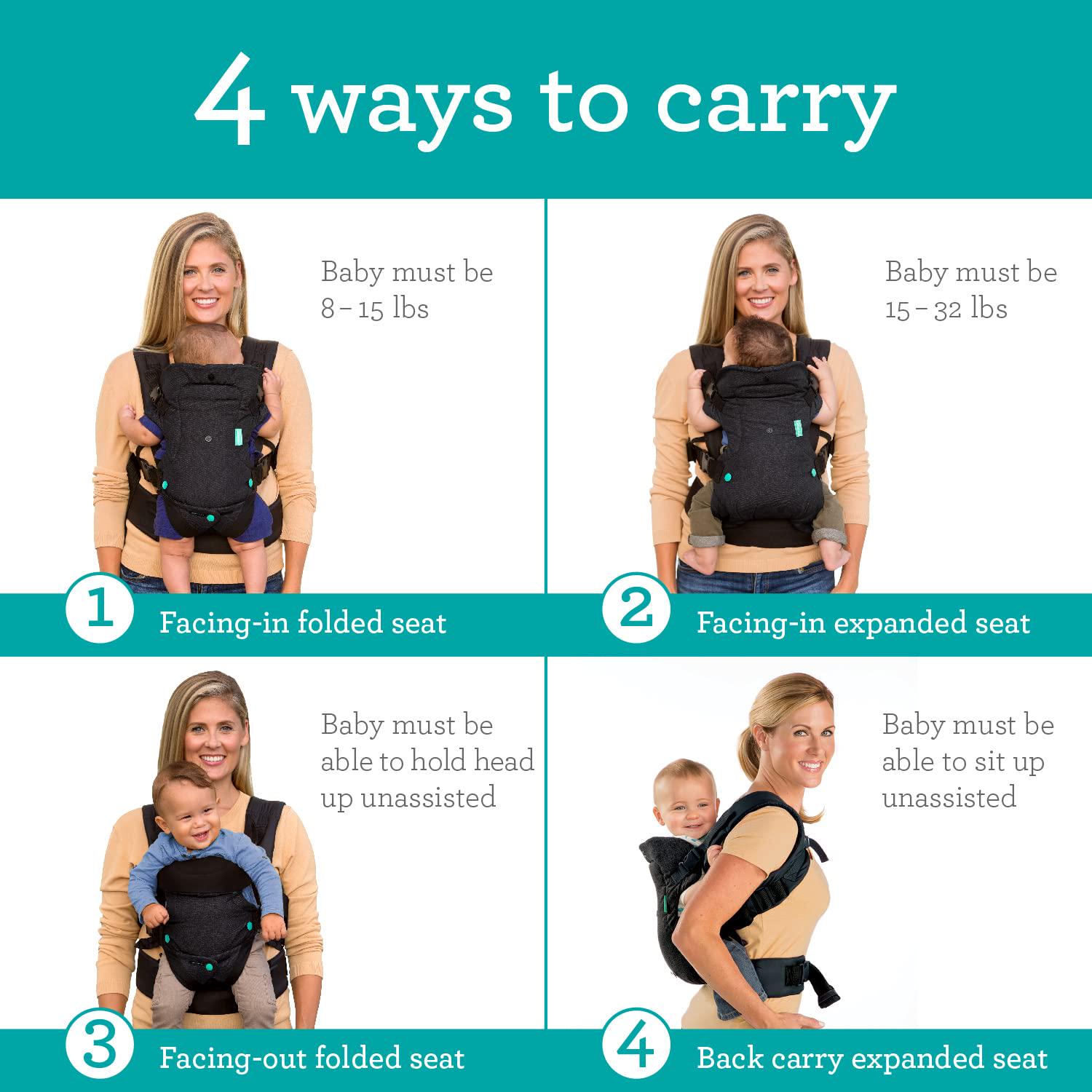 Infantino Flip 4-in-1 Carrier - Ergonomic For Newborns And Older Babies 8-32 Lbs,
