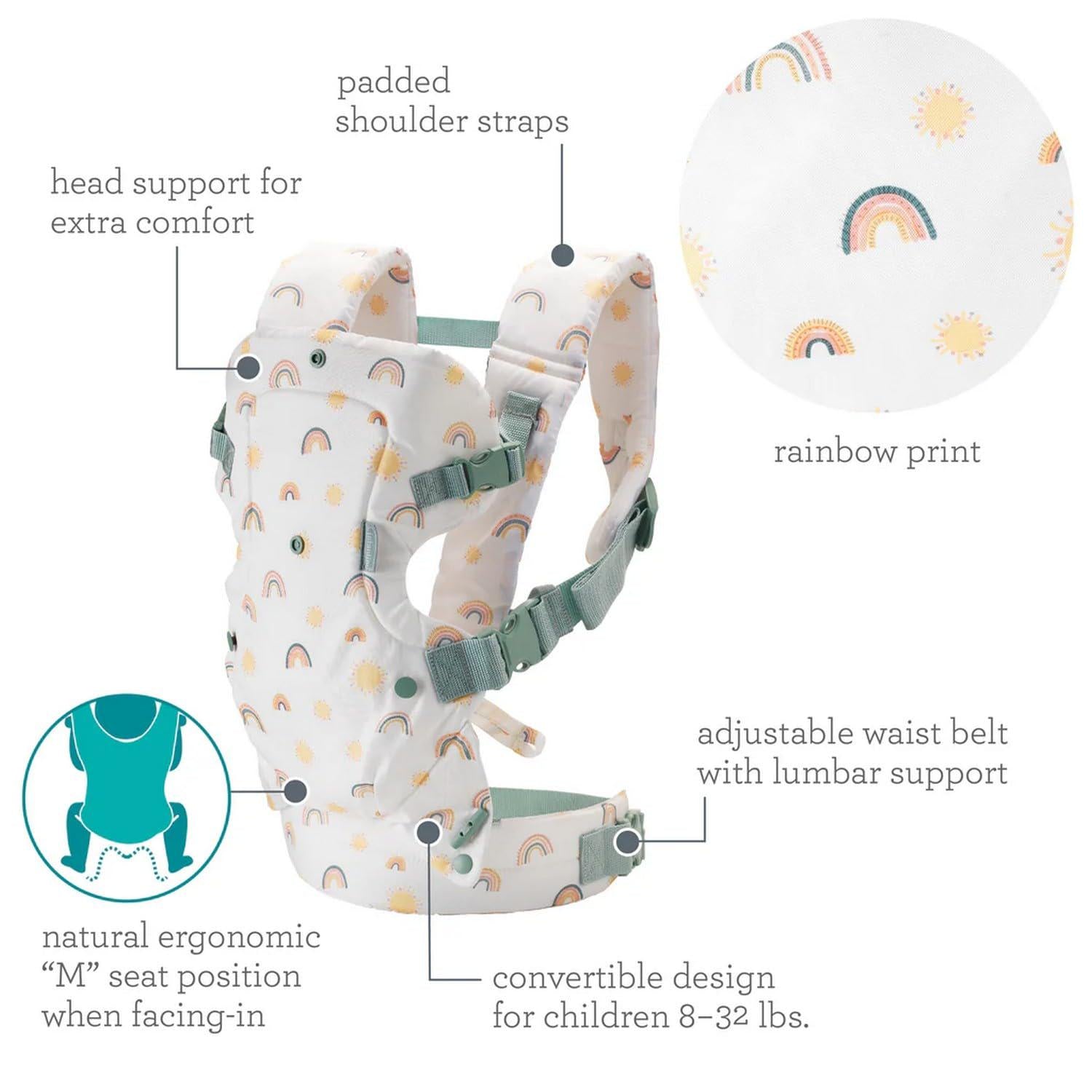 Infantino Flip Advanced 4-in-1 Carrier - Ergonomic, Convertible, Face-in And Face-Out Front And Back Carry For Newborns And Older Babies 8-32 Lbs, Rainbow,