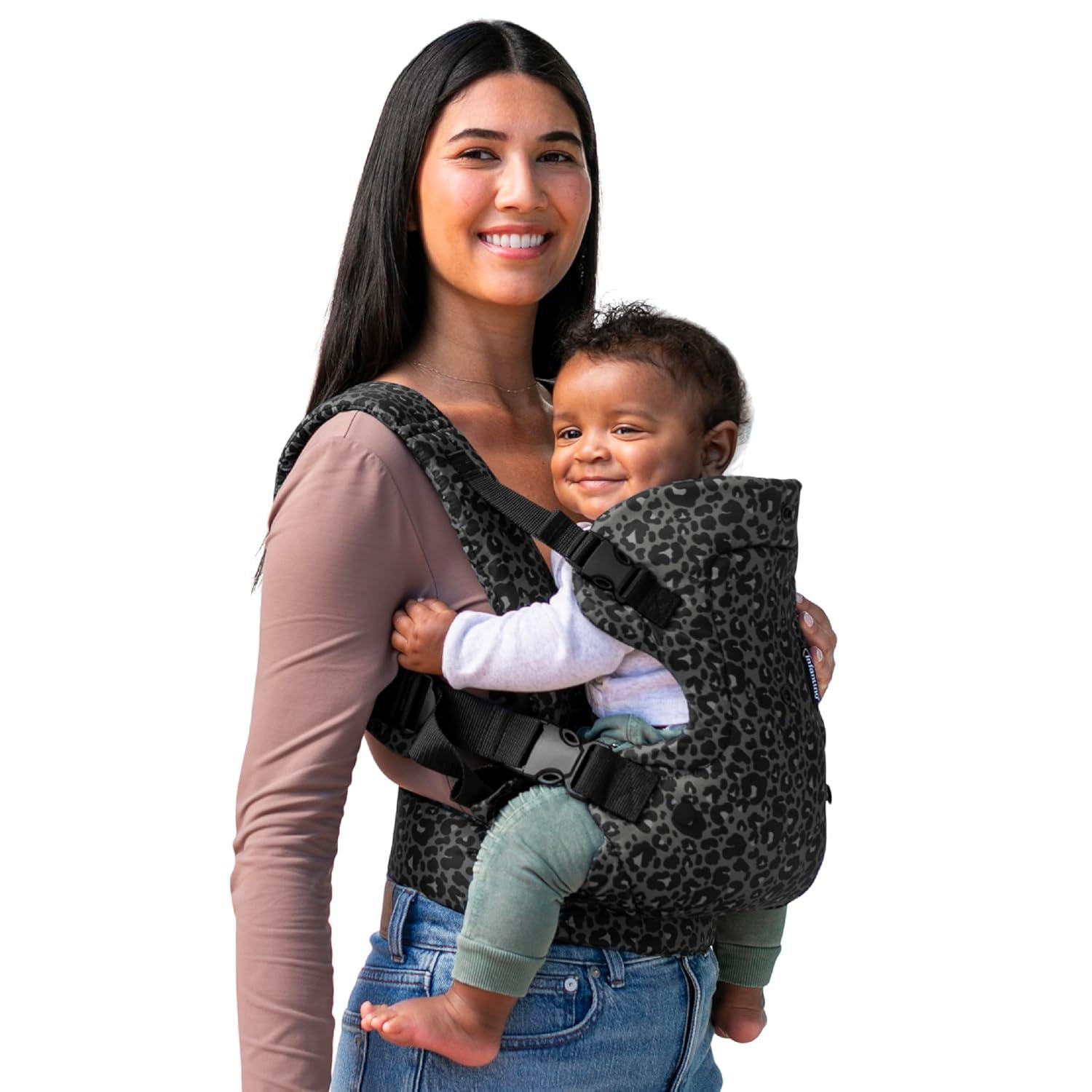 Infantino Flip Advanced 4-in-1 Carrier - Ergonomic, Convertible, Face-in And Face-Out Front And Back Carry For Newborns And Older Babies 8-32 Lbs, Black And Gray Leopard,