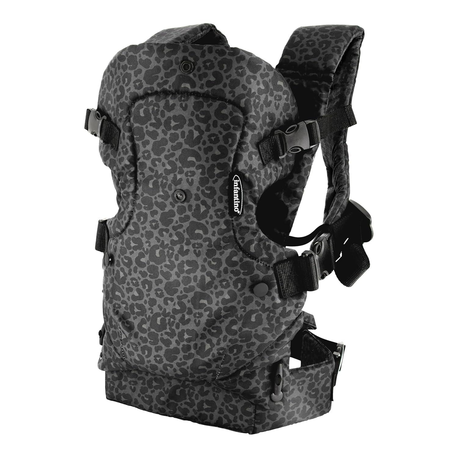 Infantino Flip Advanced 4-in-1 Carrier - Ergonomic, Convertible, Face-in And Face-Out Front And Back Carry For Newborns And Older Babies 8-32 Lbs, Black And Gray Leopard,