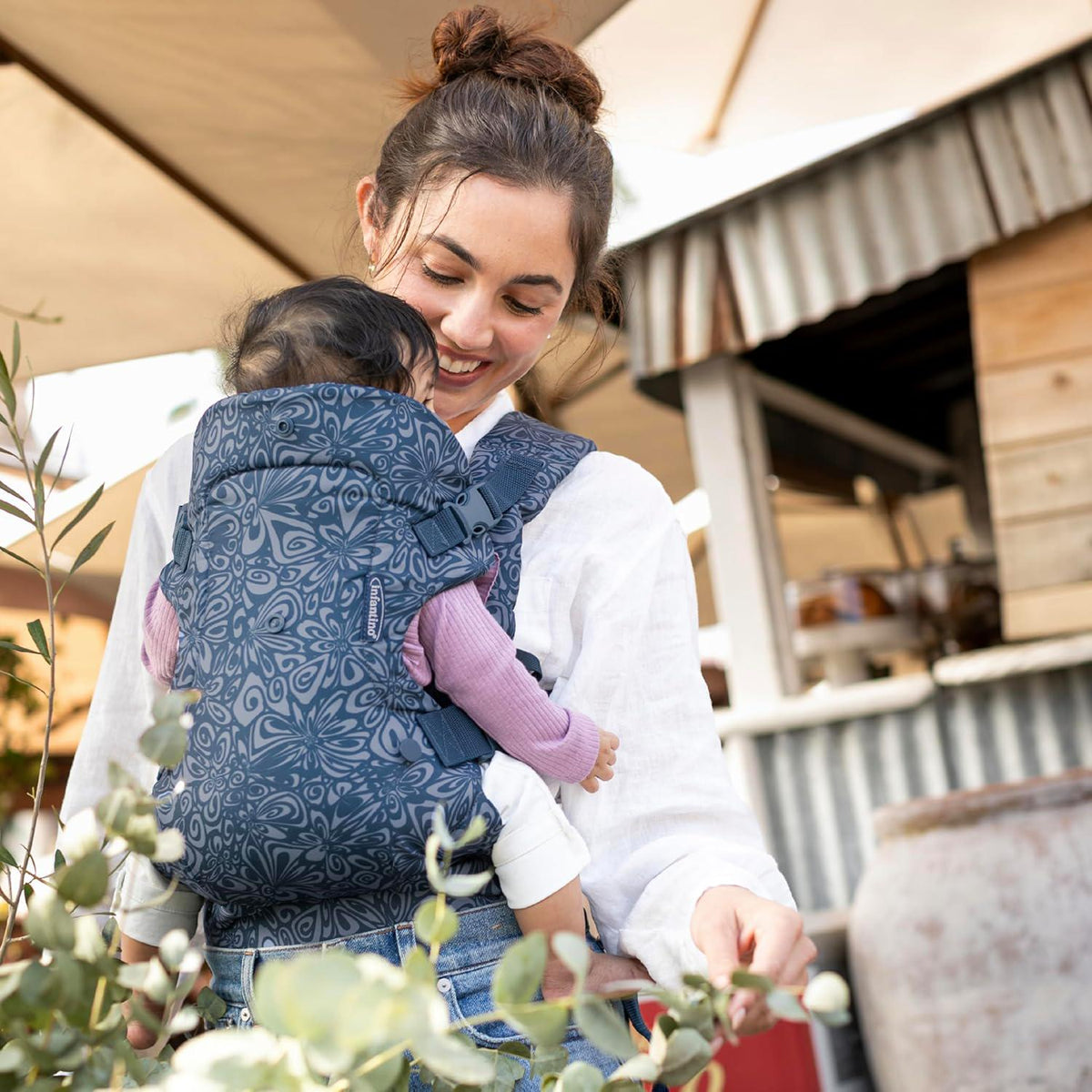 Infantino Flip Advanced 4-in-1 Carrier - Ergonomic, Convertible, Face-in And Face-Out Front And Back Carry For Newborns And Older Babies 8-32 Lbs, Floral Navy,