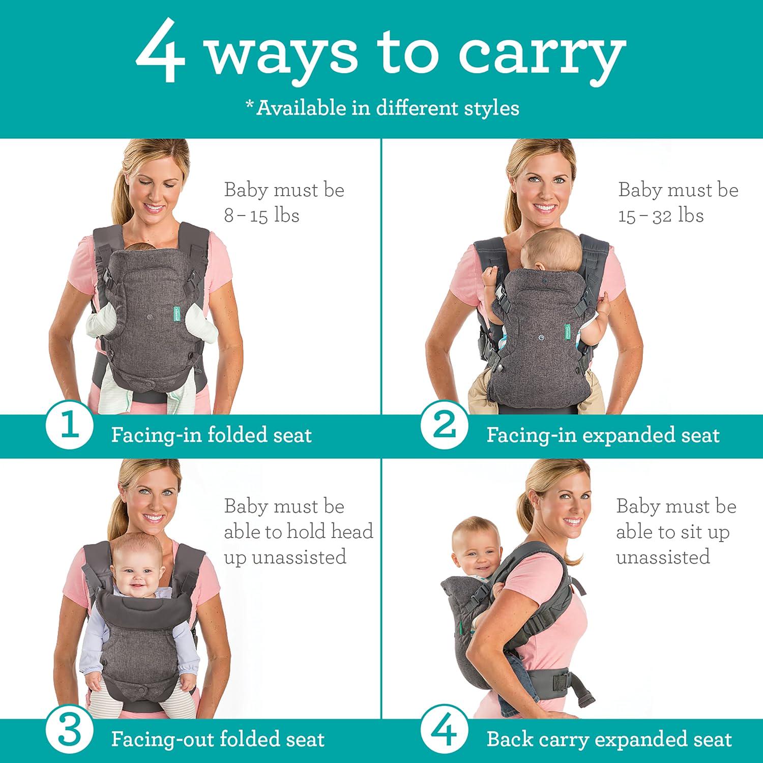 Infantino Flip Advanced 4-in-1 Carrier - Ergonomic, Convertible, Face-in And Face-Out Front And Back Carry For Newborns And Older Babies 8-32 Lbs, Leopard,