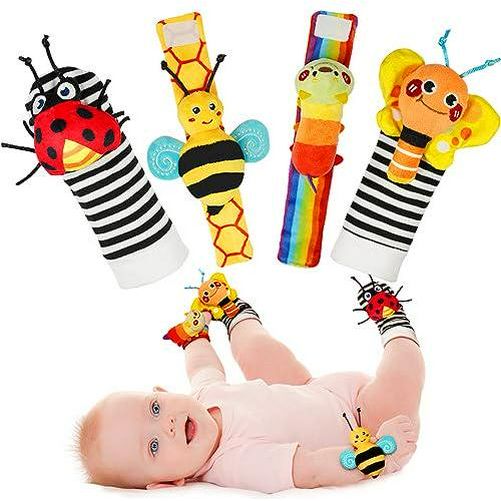 Infinno Baby Wrist Rattle and Foot Finder Set 0–12 Months Garden Bug Series Development Toys for Newborn Boys and Girls