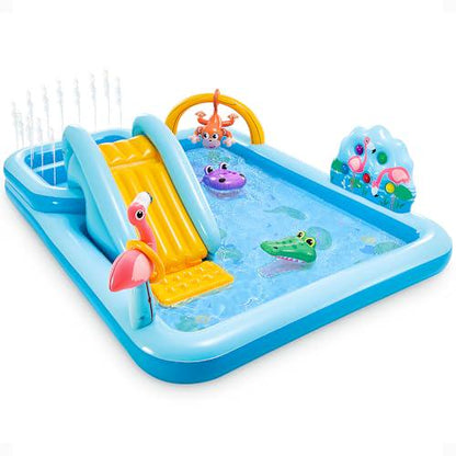 Intex Jungle Adventure Inflatable Kiddie Pool, 96"x78"x28", Sprayer, Slide & Splash Pad, Ages 2+