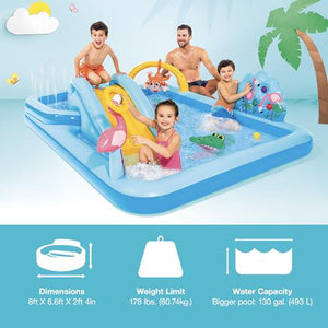 Intex Jungle Adventure Inflatable Kiddie Pool, 96"x78"x28", Sprayer, Slide & Splash Pad, Ages 2+
