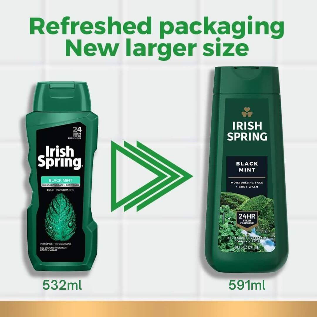 Irish Spring Black Mint Moisturizing Face + Body Wash 591ml,035000996763