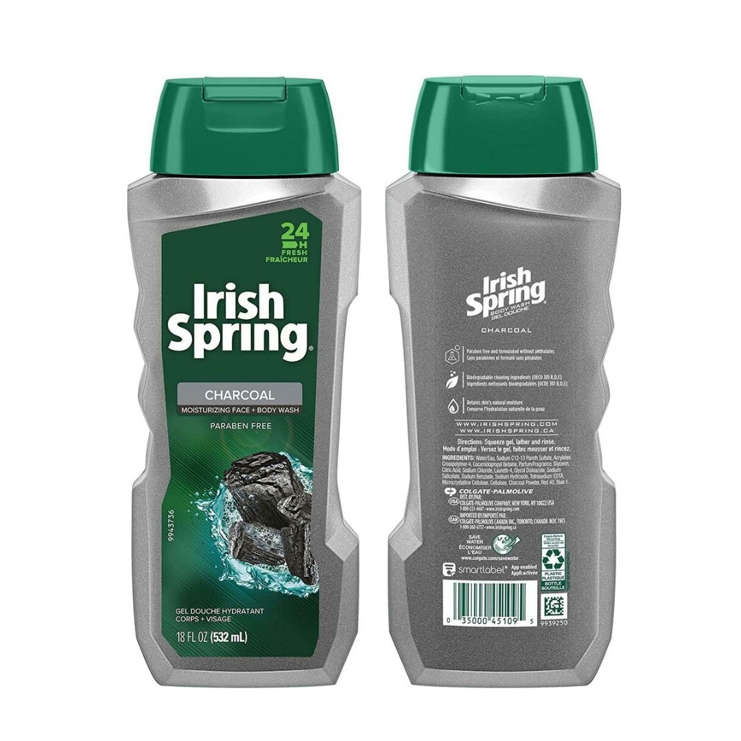 Irish Spring Charcoal Moisturizing Face + Body Wash 532ml,035000451095,