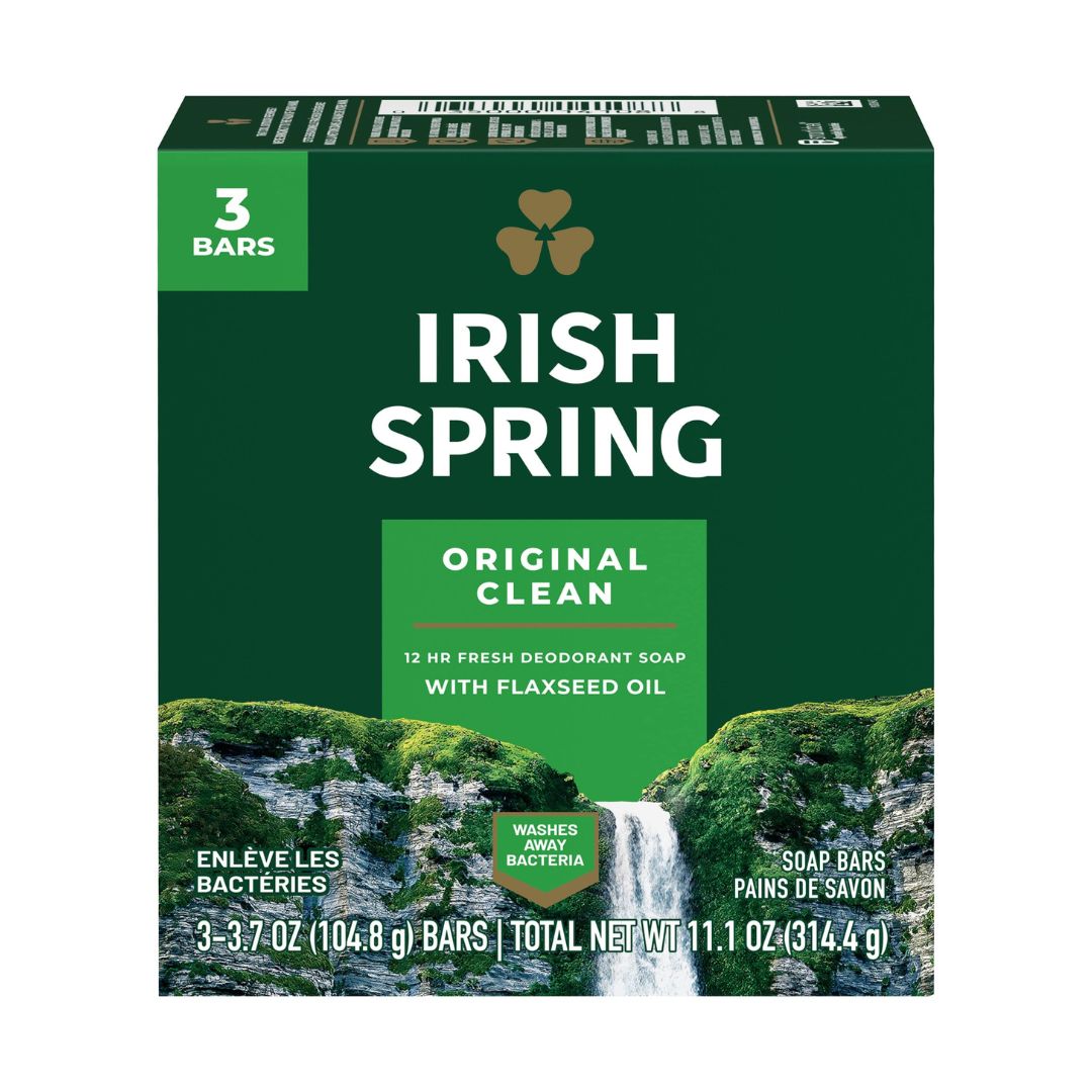 Irish Spring Original Clean Flaxseed Oil Deodorant Bar Soap (Pack Of 3) 104.8g Each