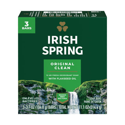 Irish Spring Original Clean Flaxseed Oil Deodorant Bar Soap (Pack Of 3) 104.8g Each