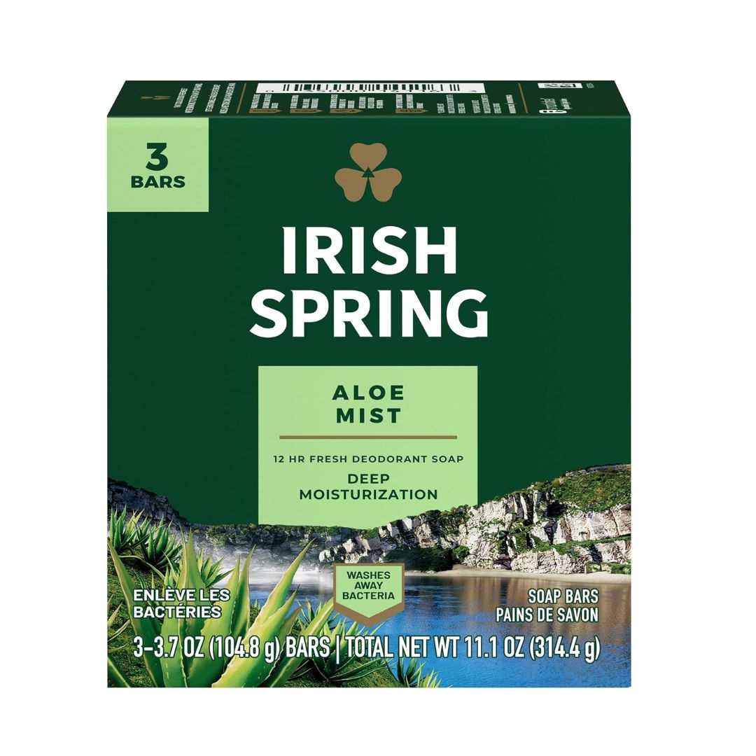 Irish Spring Aloe Mist Deep Moisturization Deodorant Bar Soap (Pack Of 3) 104.8g Each