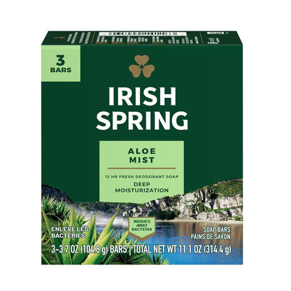 Irish Spring Aloe Mist Deep Moisturization Deodorant Bar Soap (Pack Of 3) 104.8g Each