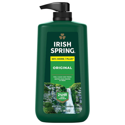 Irish Spring Irish Spring Original Moisturizing Body Wash For Men, 24-Hour Fresh, Face And Body Wash, Men S Body Wash, Biodegradable Ingredients, Paraben Free, Cool Fresh Scent, 30 Fl Oz Pump Bottle