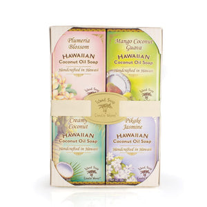 Island Soap and Candle Works Scented Coconut Soap Sample Pack, 4 x 2oz Bars, Coconut Plumeria, Pikake, Mango Coconut, Guava