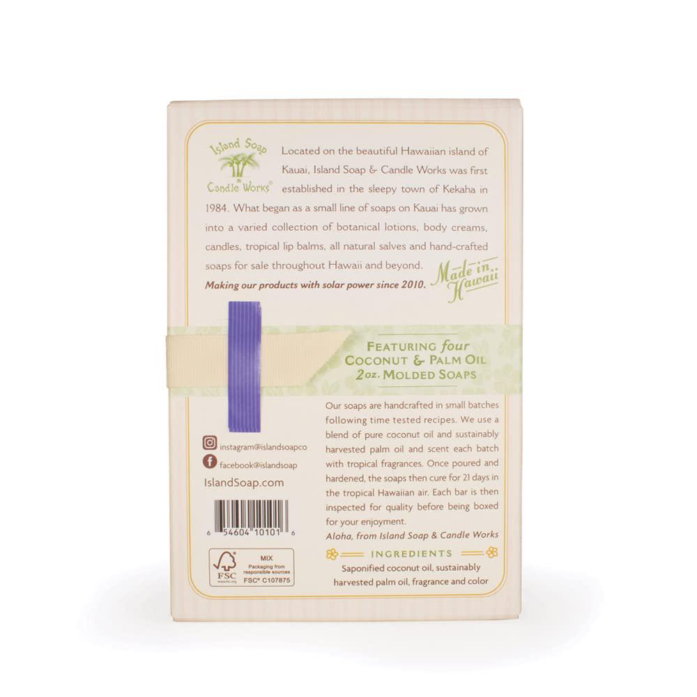 Island Soap and Candle Works Scented Coconut Soap Sample Pack, 4 x 2oz Bars, Coconut Plumeria, Pikake, Mango Coconut, Guava