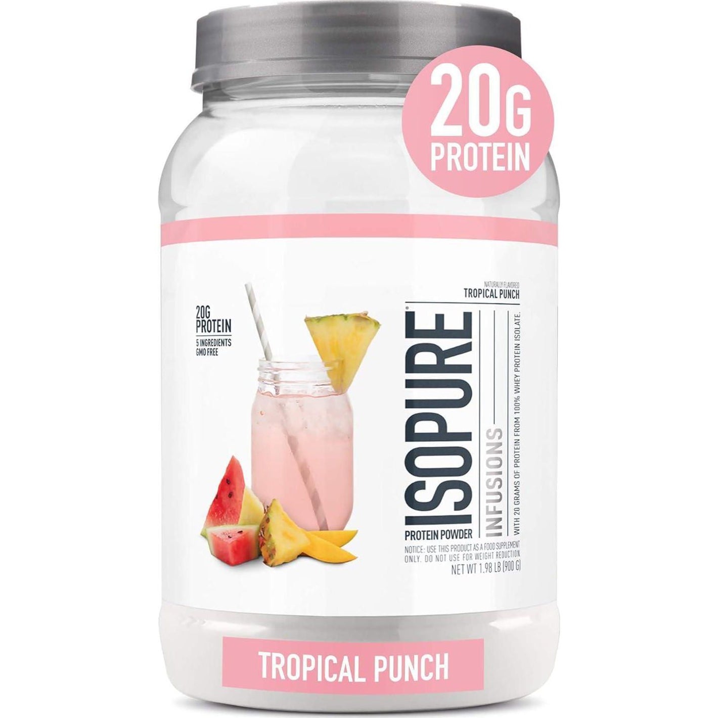 Isopure Isopure Clear Whey Isolate Protein Powder Infusions, Lactose Free, Gluten Free, Naturally Flavored, Tropical Punch, 20g Protein Per Serving, 1.9 Lbs, 36 Servings