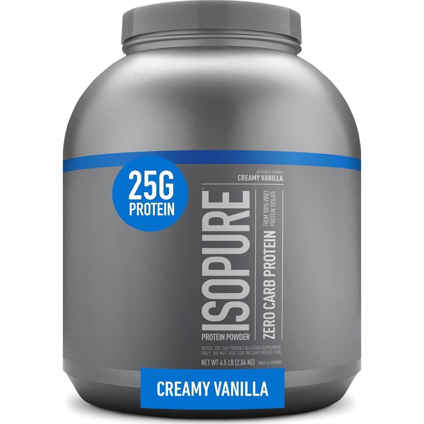 Isopure Isopure Zero Carb 100% Pure Whey Isolate Protein Powder, Lactose Free, Gluten Free, With Vitamins, Creamy Vanilla, 25g Protein Per Serving, 4.5 Lbs, 66 Servings