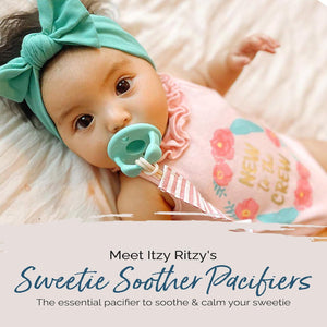 Itzy Ritzy Silicone Pacifiers For Newborn - Sweetie Soother Pacifiers Feature Collapsible Handle And Two Air Holes For Added Safety; For Ages Newborn And Up, Set Of 2 In Aquamarine And Peach,