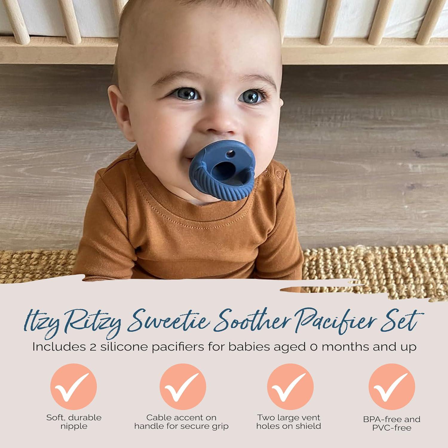 Itzy Ritzy Silicone Pacifiers For Newborn - Sweetie Soother Pacifiers Feature Collapsible Handle And Two Air Holes For Added Safety; For Ages Newborn And Up, Set Of 2 In Nautical Navy,