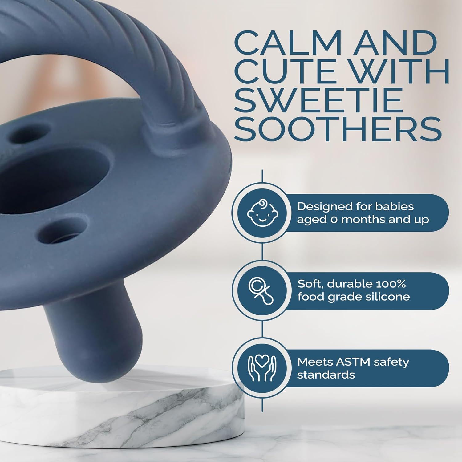Itzy Ritzy Silicone Pacifiers For Newborn - Sweetie Soother Pacifiers Feature Collapsible Handle And Two Air Holes For Added Safety; For Ages Newborn And Up, Set Of 2 In Nautical Navy,
