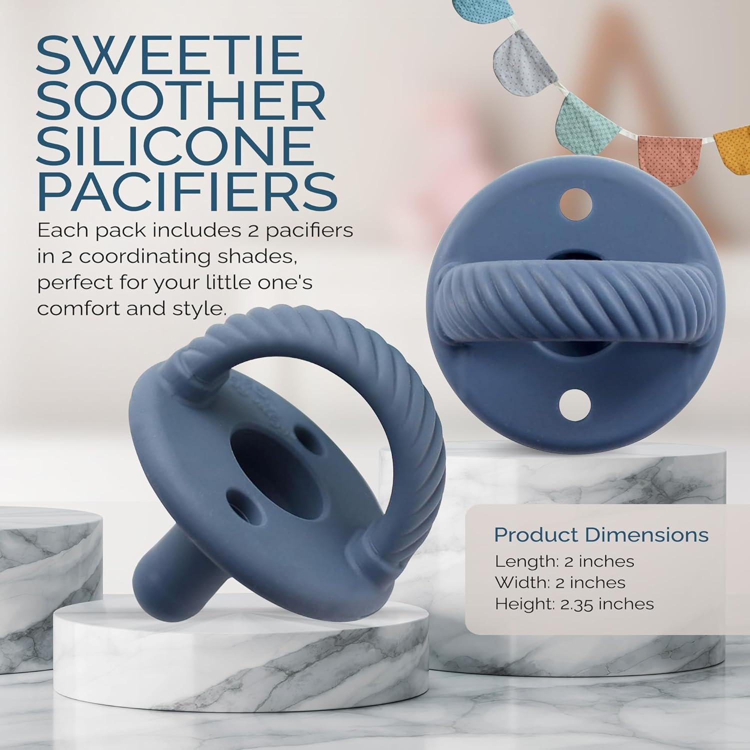 Itzy Ritzy Silicone Pacifiers For Newborn - Sweetie Soother Pacifiers Feature Collapsible Handle And Two Air Holes For Added Safety; For Ages Newborn And Up, Set Of 2 In Nautical Navy,
