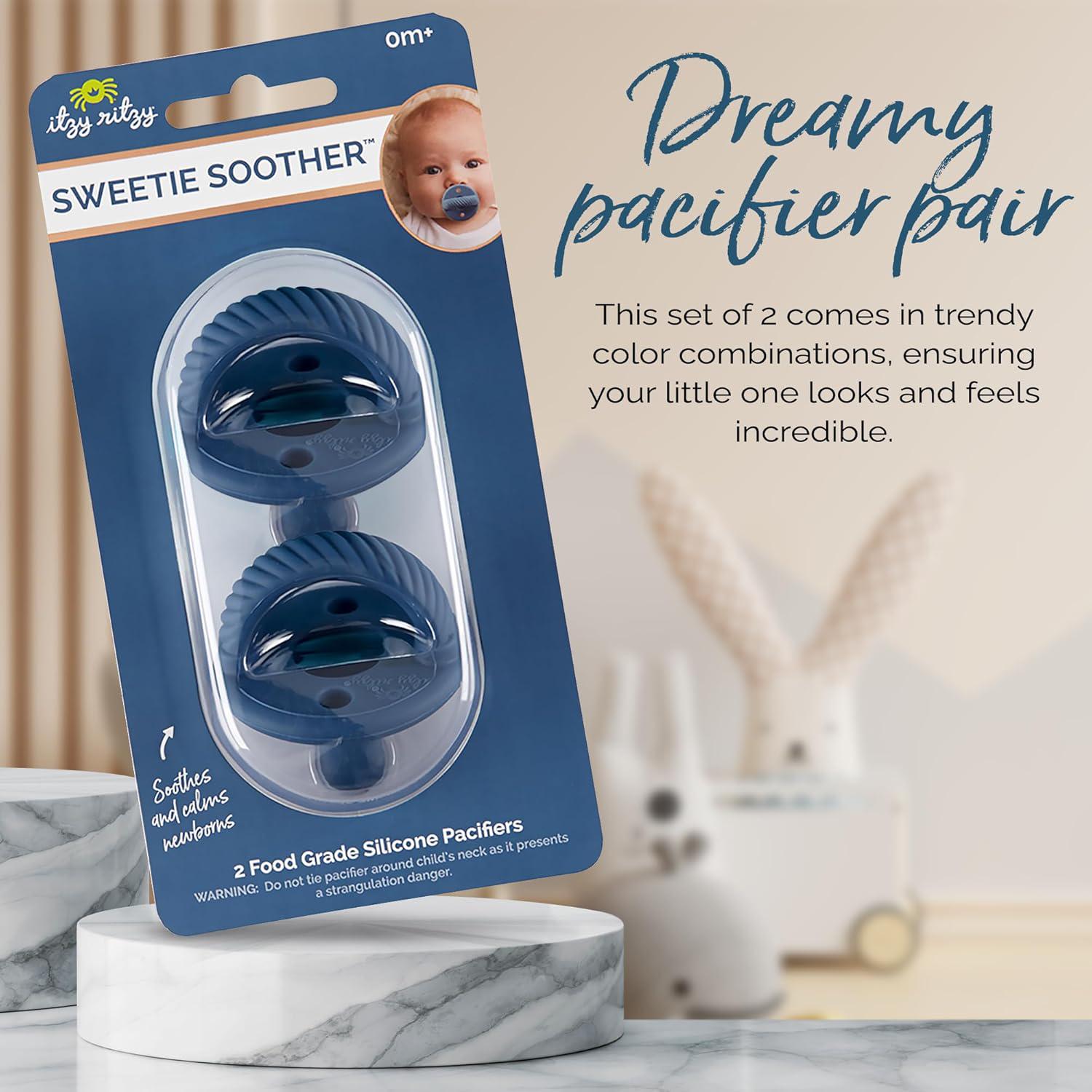 Itzy Ritzy Silicone Pacifiers For Newborn - Sweetie Soother Pacifiers Feature Collapsible Handle And Two Air Holes For Added Safety; For Ages Newborn And Up, Set Of 2 In Nautical Navy,