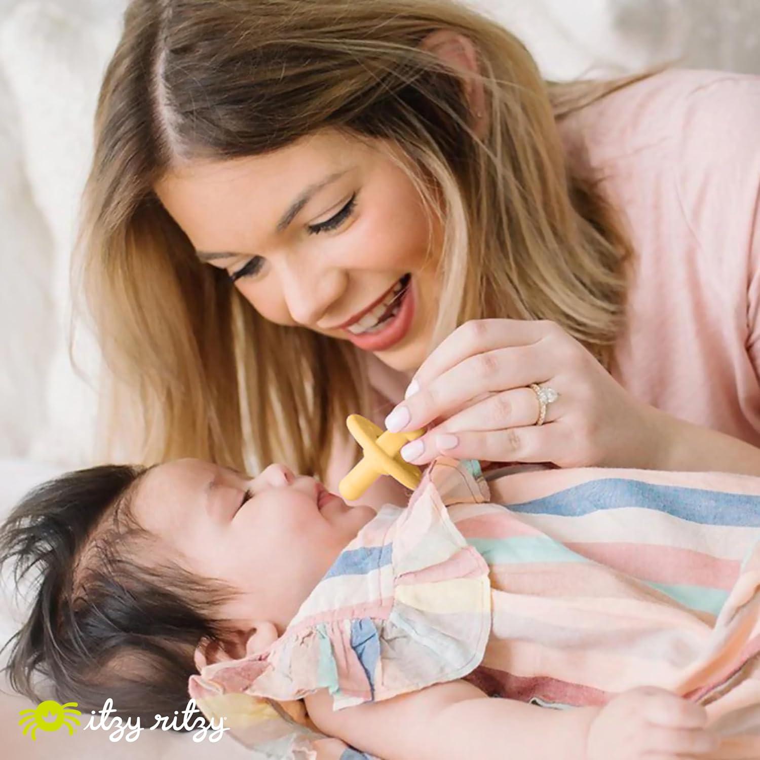 Itzy Ritzy Silicone Pacifiers For Newborn - Sweetie Soother Pacifiers Feature Collapsible Handle And Two Air Holes For Added Safety; For Ages Newborn And Up, Set Of 2 In Daffodil And Purple Diamond,
