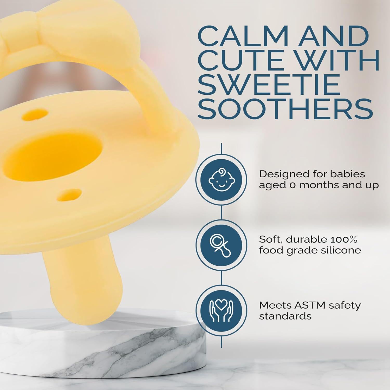 Itzy Ritzy Silicone Pacifiers For Newborn - Sweetie Soother Pacifiers Feature Collapsible Handle And Two Air Holes For Added Safety; For Ages Newborn And Up, Set Of 2 In Daffodil And Purple Diamond,