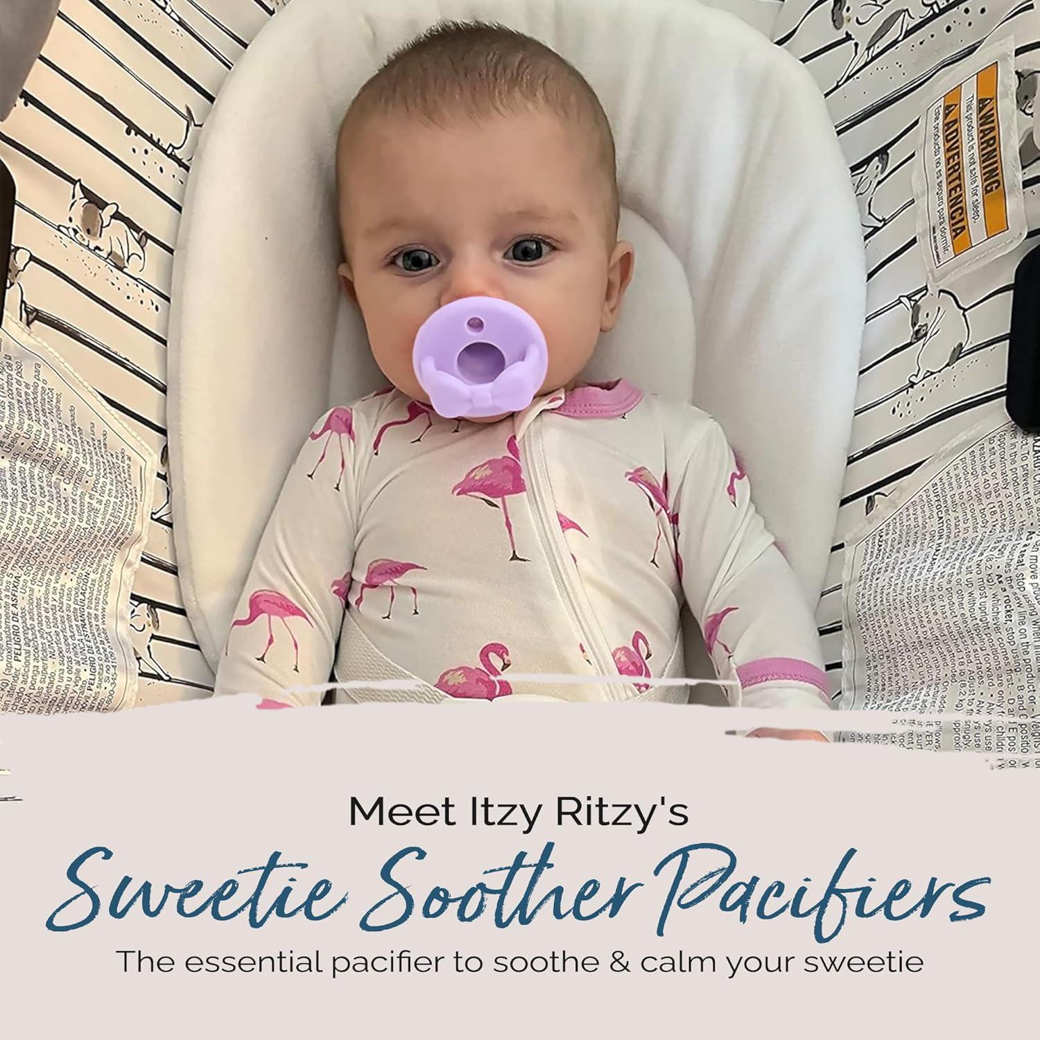 Itzy Ritzy Silicone Pacifiers For Newborn - Sweetie Soother Pacifiers Feature Collapsible Handle And Two Air Holes For Added Safety; For Ages Newborn And Up, Set Of 2 In Daffodil And Purple Diamond,