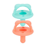 Itzy Ritzy Silicone Pacifiers For Newborn - Sweetie Soother Pacifiers Feature Collapsible Handle And Two Air Holes For Added Safety; For Ages Newborn And Up, Set Of 2 In Aquamarine And Peach,