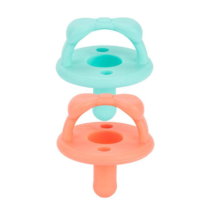 Itzy Ritzy Silicone Pacifiers For Newborn - Sweetie Soother Pacifiers Feature Collapsible Handle And Two Air Holes For Added Safety; For Ages Newborn And Up, Set Of 2 In Aquamarine And Peach,