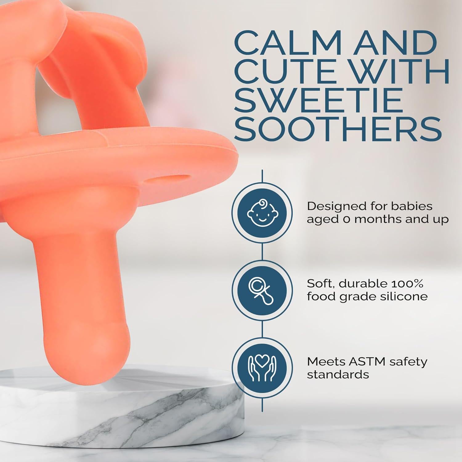 Itzy Ritzy Silicone Pacifiers For Newborn - Sweetie Soother Pacifiers Feature Collapsible Handle And Two Air Holes For Added Safety; For Ages Newborn And Up, Set Of 2 In Aquamarine And Peach,