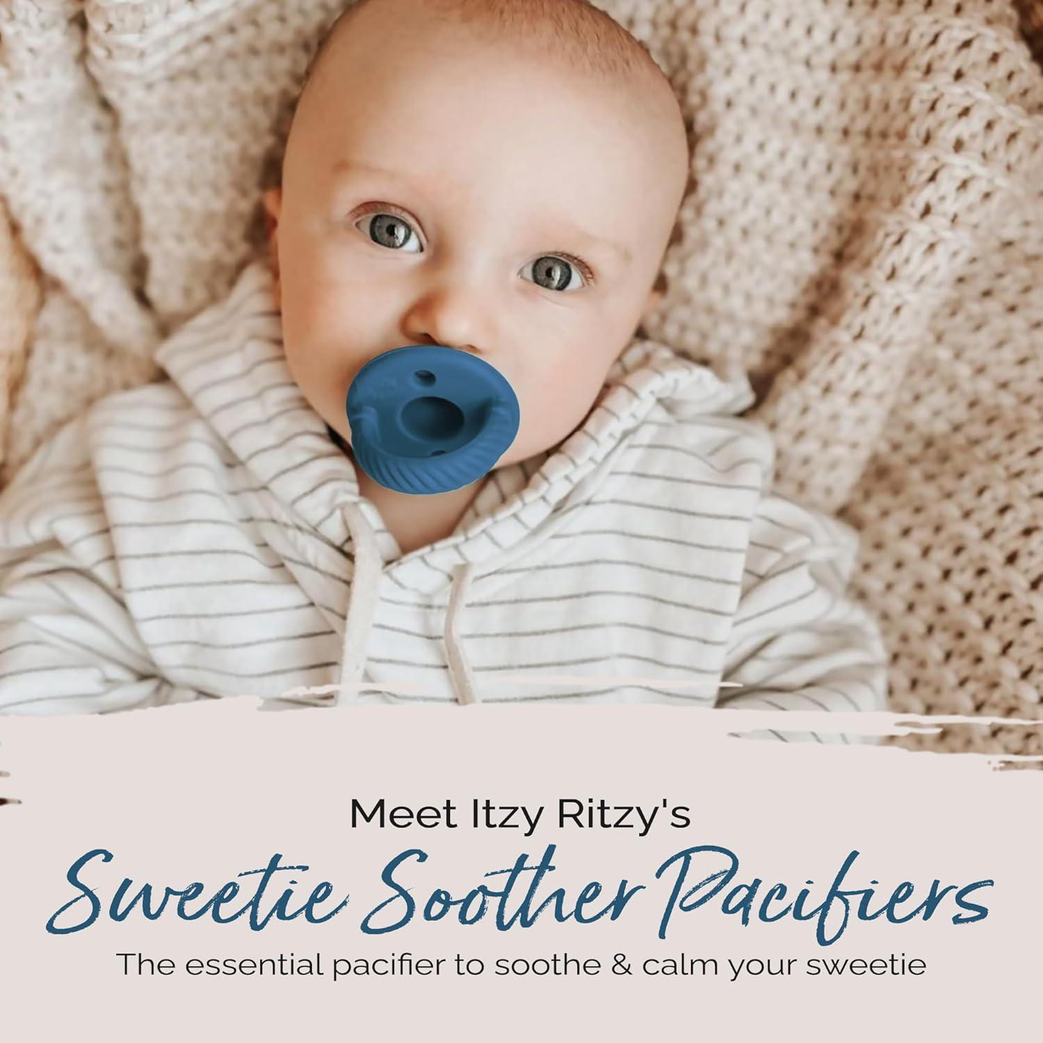Itzy Ritzy Silicone Pacifiers For Newborn - Sweetie Soother Pacifiers Feature Collapsible Handle And Two Air Holes For Added Safety; For Ages Newborn And Up, Set Of 2 In Nautical Navy,