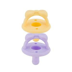 Itzy Ritzy Silicone Pacifiers For Newborn - Sweetie Soother Pacifiers Feature Collapsible Handle And Two Air Holes For Added Safety; For Ages Newborn And Up, Set Of 2 In Daffodil And Purple Diamond,
