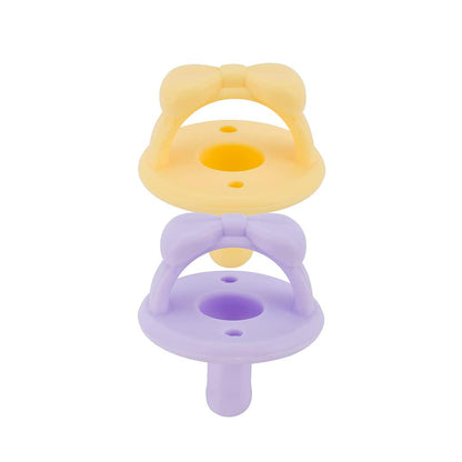 Itzy Ritzy Silicone Pacifiers For Newborn - Sweetie Soother Pacifiers Feature Collapsible Handle And Two Air Holes For Added Safety; For Ages Newborn And Up, Set Of 2 In Daffodil And Purple Diamond,