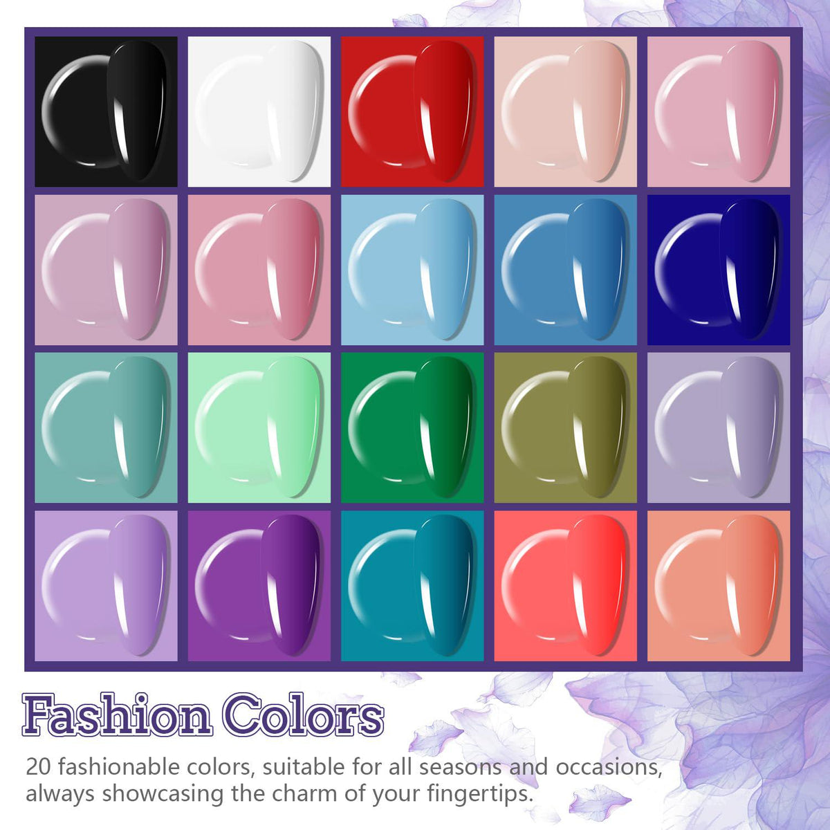 JODSONE JODSONE 20 Colors Gel Nail Polish Kit With U V Light Base Top Matte Coat High Shine Vibrant Nail Gel Equipped With Manicure Tools