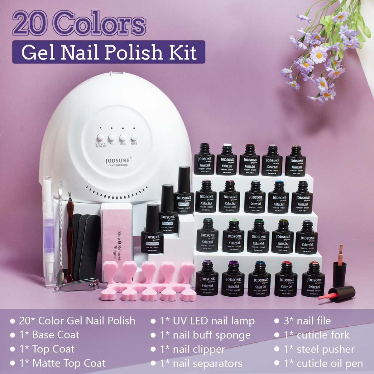 JODSONE JODSONE 20 Colors Gel Nail Polish Kit With U V Light Base Top Matte Coat High Shine Vibrant Nail Gel Equipped With Manicure Tools