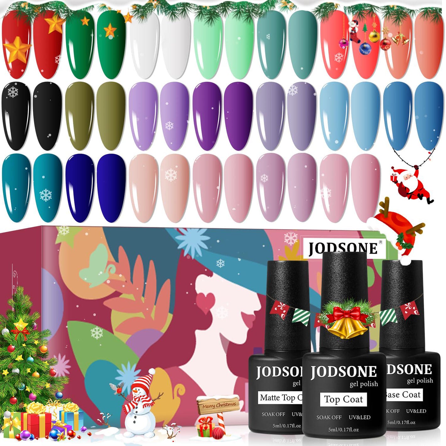 JODSONE JODSONE 23 PCS Gel Nail Polish Set With Base Glossy And Matte Top Coat Multicolored Gel Nail Long Lasting Suitable For All Seasons
