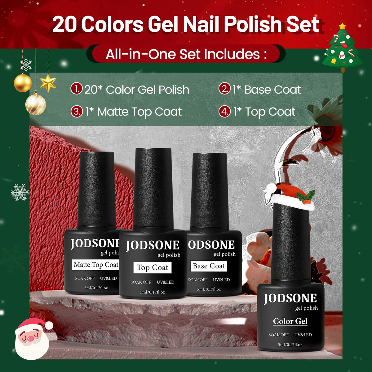 JODSONE JODSONE 23 PCS Gel Nail Polish Set With Base Glossy And Matte Top Coat Multicolored Gel Nail Long Lasting Suitable For All Seasons