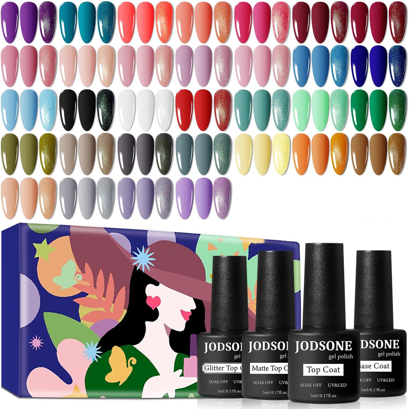 JODSONE JODSONE 36 PCS Gel Nail Polish Set-32 Colors Gel Polish Kit Base Coat Glossy Matte And Glitter Top Coat Nail Polish Set Green Blue Red Pink Collection Gifts For Women
