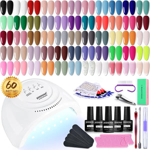 JODSONE JODSONE Gel Nail Polish Kit 60 PCS With U V Light Soak Off Base Top Coat Gel Polish 55 Shine Colors Gel Nail Kit Bright And Dark Brown Wine Red Series Manicure Set For Women And Girls